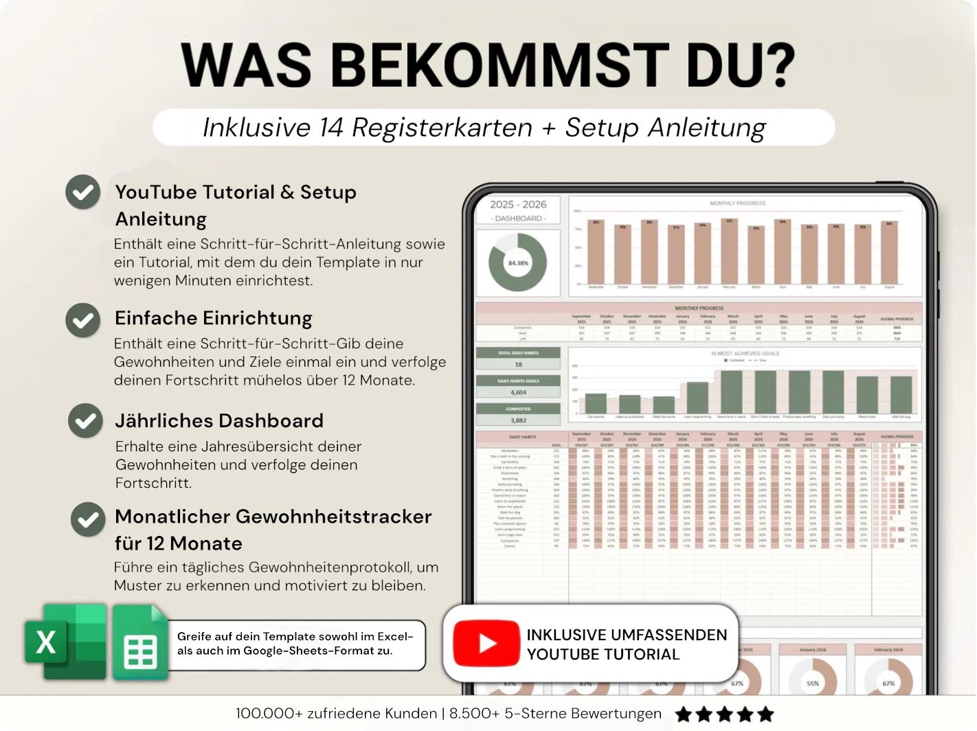Tracker delle abitudini per Excel e Google Sheets